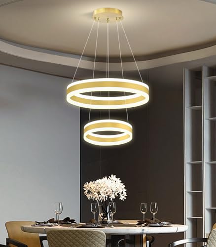 D7.8''+15.7'' Modern Ring Chandelier for Dining Room LED Dimmable Pendant Lighting for Living Room Foyer Bedroom Entryway 3000K