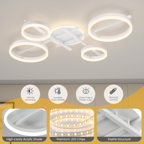 39" 5 Ring Modern Ceiling Light (White)
