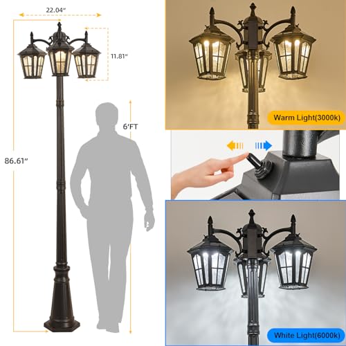 3 Head Solar Outdoor Street Light with Dusk to Dawn Sensor (26 Count)