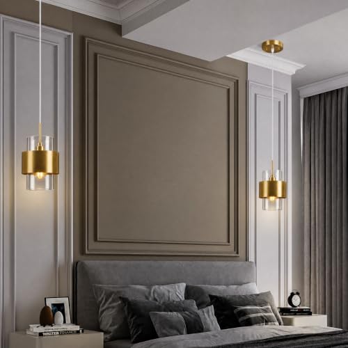 Modern Gold Pendant Lighting Indoor Kitchen Island Pendant Light Glass Shade Ceiling Light Fixtures for Bedroom Dining Room Living Room
