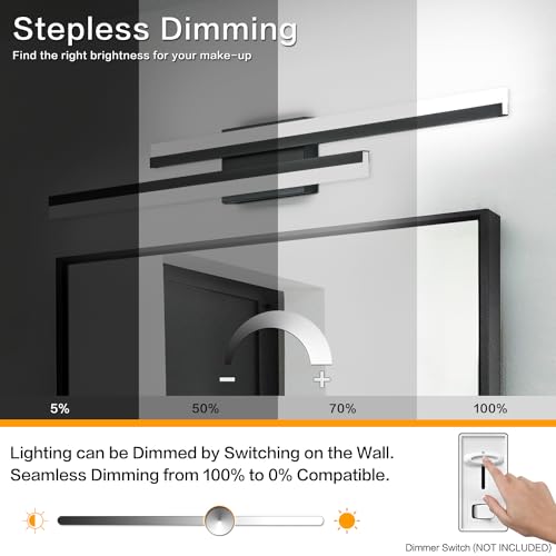 32 Inch LED Vanity Light Black Bathroom Light Fixtures Over Mirror Modern Bath Lighting Bar 5CCT