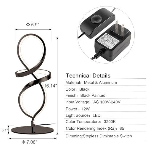 Modern Small Table Lamp with LED Spiral Design
