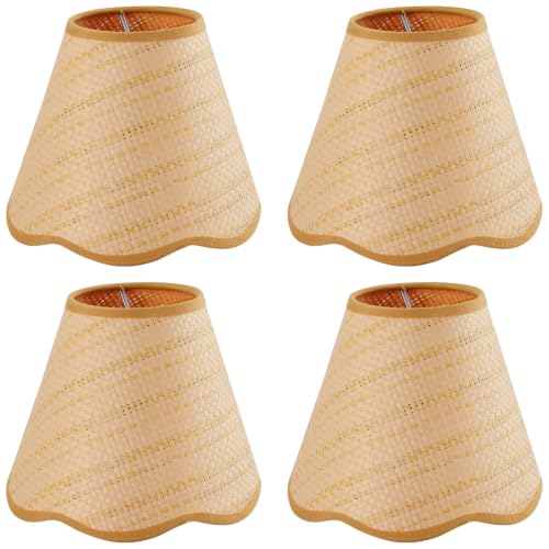 4 Pcs Scalloped Clip On Rattan Lamp Shade (4 Count)