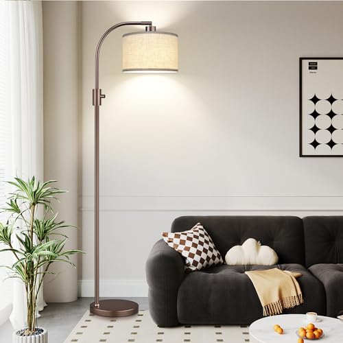 Upgraded Modern Arc Dimmable Tall Standing Floor Lamp with Linen Shade