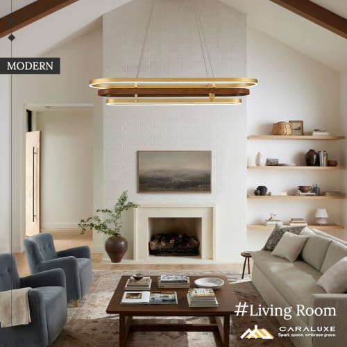 3 Ring LED Chandelier Modern Chandeliers Red Walnut Wood Gold Dimmable 39''