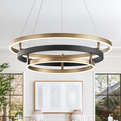 Modern Brass Chandelier for Living Room LED 3 Ring Chandeliers Black Gold