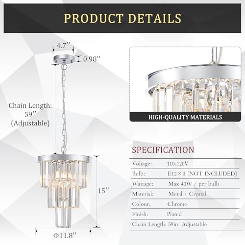 12" Modern Crystal Chandeliers (3 Count)