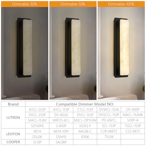 Alabaster Wall Sconces Set of Two Modern LED Wall Lights Natural Spanish Marble 20" Rectangular Wall Sconce Black Wall Lamps for Bedroom Living Room Hallway Staircase