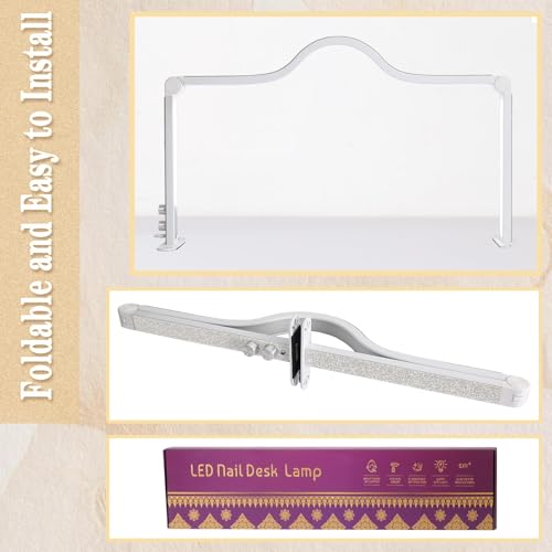 Nail Light for Desk Half Moon Light for Nail Desk 34Inch Foldable LED Table Lamp Manicure for Table Adjustable Dimmable Half Moon Lamp for Lash Beauty Tattoos Crafts White