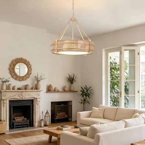 21.5'' Rattan Chandelier For Dining Room