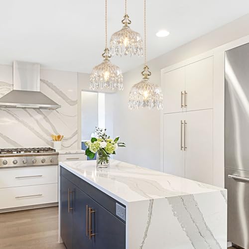 3 Light Pendant Light Fixtures Brass Vintage Glass Pendant Lights Crystal Hanging Light Fixtures (3 Count)
