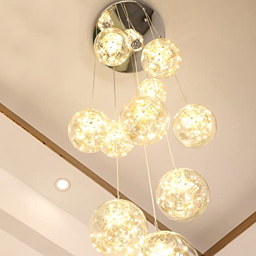 10 Light LED Staircase Chandelier Crystal Ceiling Lights Large Chandeliers for High Ceilings (127 Count)