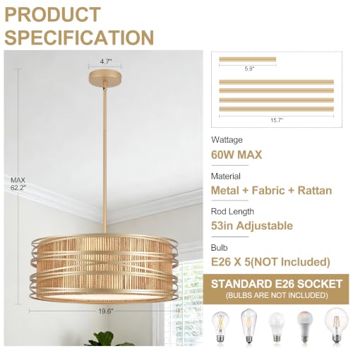 19.7" Rattan Chandelier 5