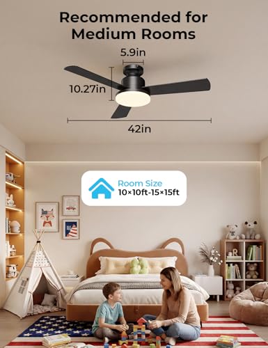42" Smart Ceiling Fans with Lights and Remote (Black +Walnut / 42 Inch)
