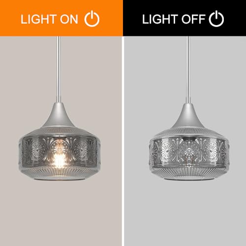 Chrome Pendant Lights Kitchen Island with Smoke Grey Glass over Kitchen
