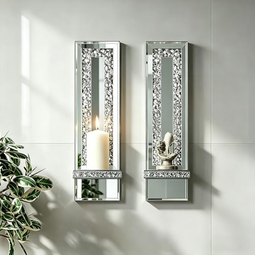 Mirrored Candle Sconces with Acrylic Diamond (2 Count)