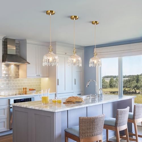 Brass Vintage Glass Pendant Light Crystal Hanging Light Fixtures