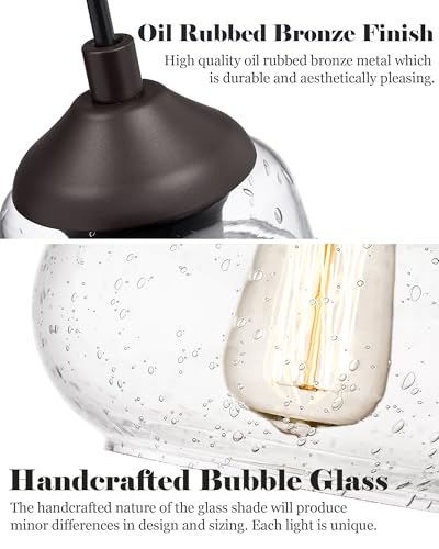 8 Inch Pendant Light Fixtures Seeded Bubble Glass Hanging Light Industrial Pendant Lighting for Kitchen Island Farmhouse Bar Bathroom Dining Room Oil Rubbed Bronze Finish
