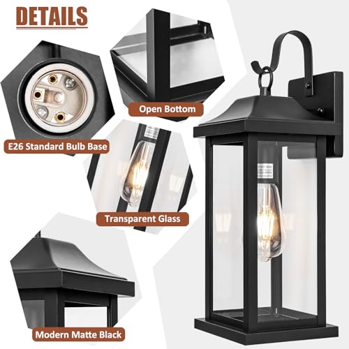 Large Black Outdoor Wall Light 17 Inch