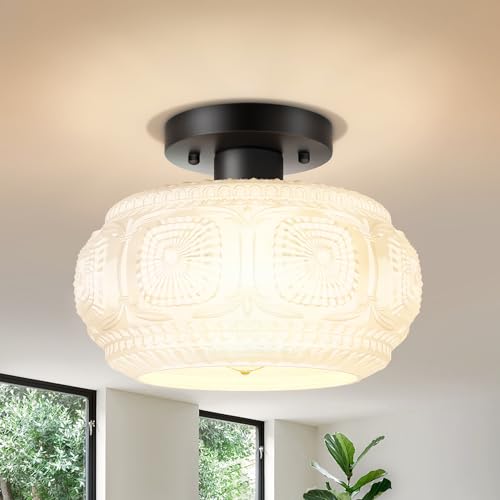 Milk Glass Semi Flush Mount Ceiling Light Fixture