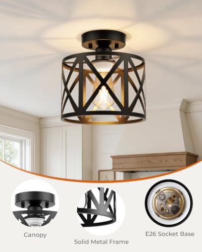 2Pack Farmhouse Semi Flush Mount Ceiling Light Fixture E26 (2 Count)