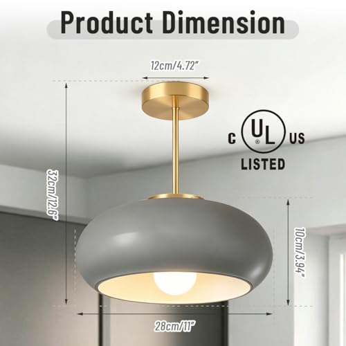 Gray Semi Flush Mount Ceiling Light Mid Century Light Fixture Nursery Close to Ceiling Lights Hallway Gold Semi Flush Mount Lamp Modern Porch Glass Chandeliers Entryway Overhead Light