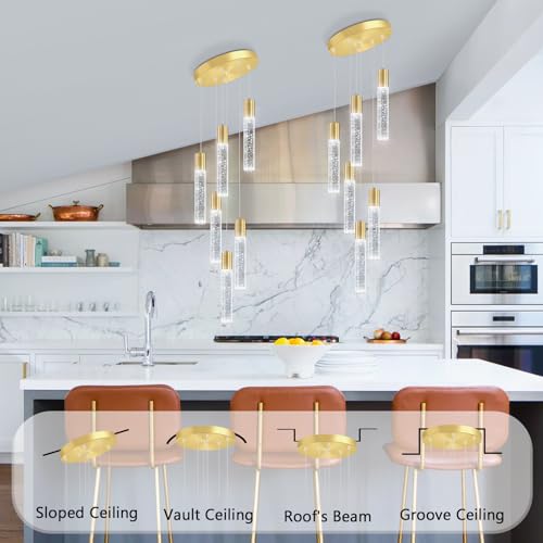 6 Lights Modern Crystal Chandeliers for Dining Room Kitchen Island Crystal Pendants Light Fixture High Ceiling Hanging for Entryway Bedroom Foyer 6000K