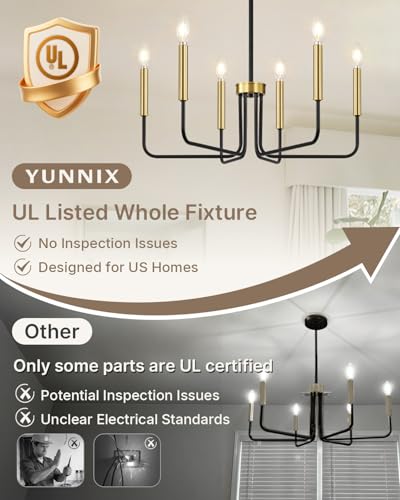 6 Light Black and Gold Chandelier