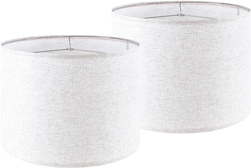 Oatmeal linen Textured Lamp Shades Set of 2 Large Drum Lamp Shade 16``Top x 16``Bottom x 12``High (2 Count)