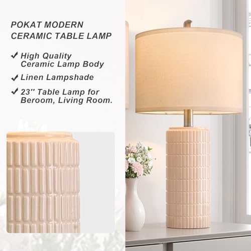 23" Pink Ceramic Table Lamps Set of 2