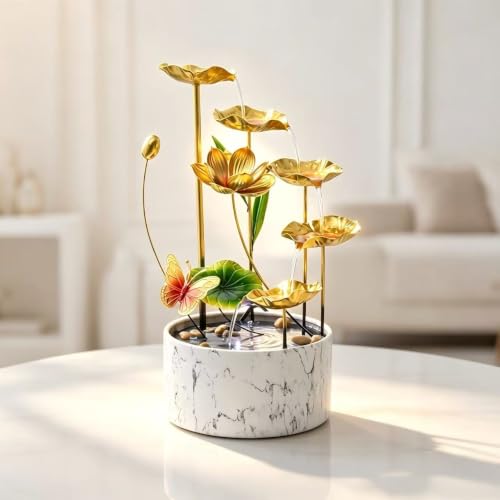 16 Inch Gold LED Metal Tabletop Water Fountain