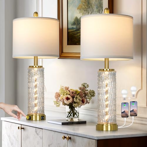 28" Gold Glass Table Lamps Set of 2 (2 Count)
