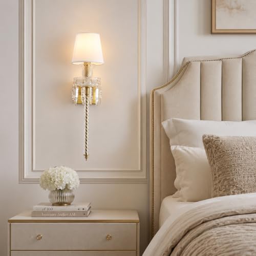 Modern Crystal Wall Sconce with Linen Shade