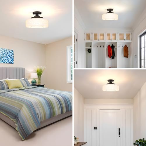 Black Semi Flush Mount Ceiling Light with Hand