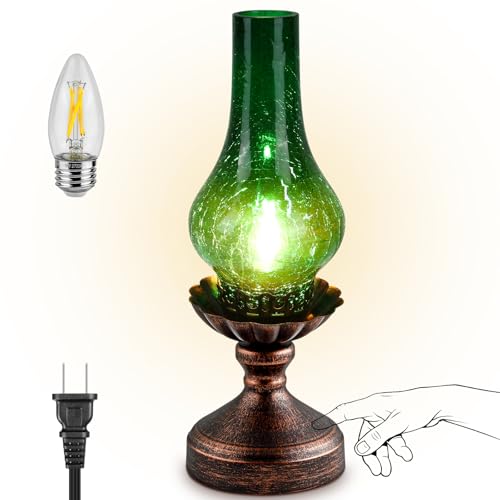 Vintage Table Lamp with Green Crackle Glass Shade