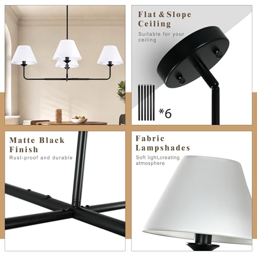 51" Black Dining Room Chandelier with Fabric Shade