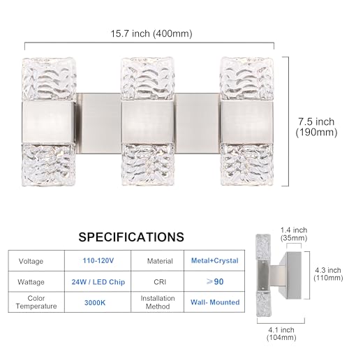 3 Light Brushed Nickel LED Vanity Light Bar