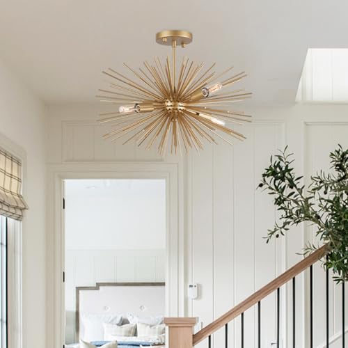 20in 4 Light Gold Sputnik Chandelier Ceiling Light Fixture