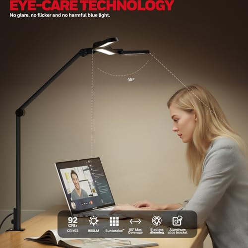 Wide Desk Lamp with Clamp for Dual Monitors
