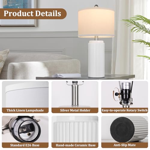 23.5" White Ceramic Table Lamps Set of 2 (2 Count)