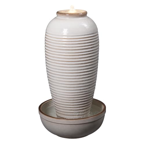 Ivory Ceramic Ribbed Vase Fountain