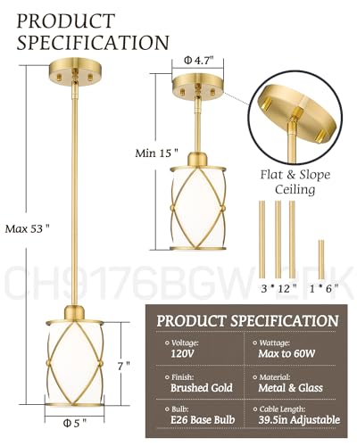Brushed Gold Pendant Lights Kitchen Island (2 Count)
