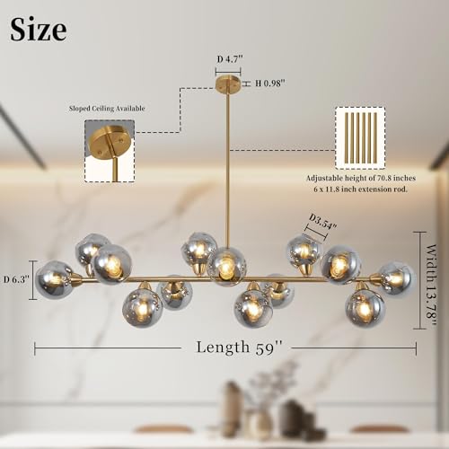 Gold Linear Chandelier 59 Inch Extra Large Sputnik Pendant Light