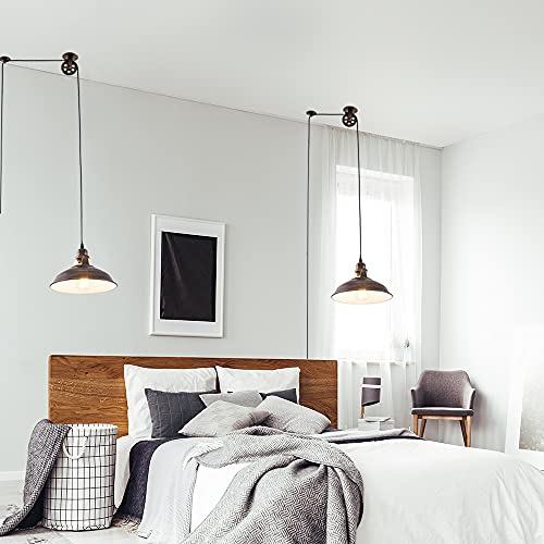 Plug in Pendant Light Industrial Pulley Pendant Lamp E26 Vintage Hanging Light Fixture With 16.4ft Cord On (2 Count)