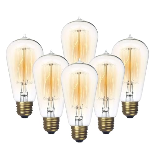 6 Pack Edison Light Bulb 60 Watt Dimmable ST58 Vintage Warm Bulb (6 Count)