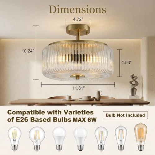 3 Light Gold Semi Flush Mount Ceiling Light