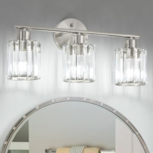 Modern Brushed Nickel Crystal Bathroom Light Fixtures