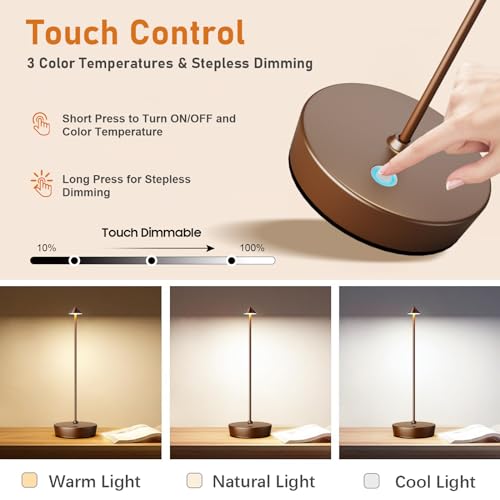 2P Cordless Rechargeable Led Table Lamp Battery Operated Light Coffee