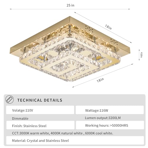 25 inch Gold Crystal Chandeliers LED Ceiling Light