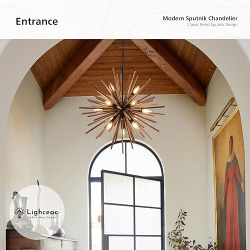 23.6" Farmhouse Sputnik Chandelier for Dining Room Rustic Handmade Natural Wood 12 (12 Count)